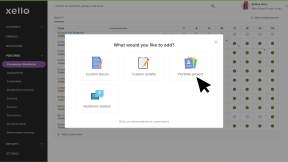 Educator account in Xello. The modal to add custom tasks is open and the cursor is selecting Portfolio project